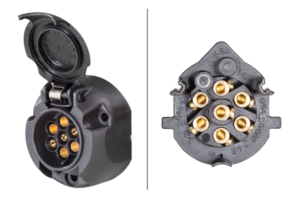 HELLA 8JB 001 943-003 Steckdose - 12V - 7-polig - Zinnbronze - Kunststoffgehäuse - schwarz - DIN/ISO