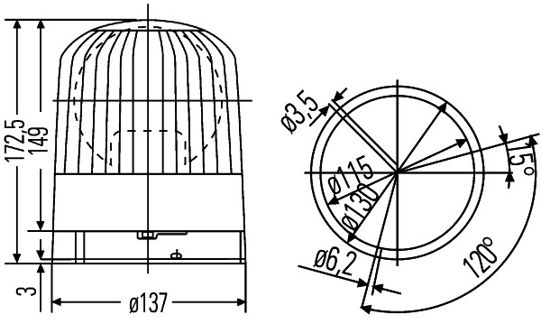 HELLA 2RL 007 550-011 Halogen-Rundumkennleuchte - KL Junior - 24V - gelb - Anbau/geschraubt - gelb -